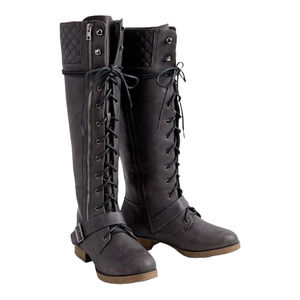 Just Fab Jena Lace-Up Quilted Black Boots 8.5 Tall Riding Moto Combat